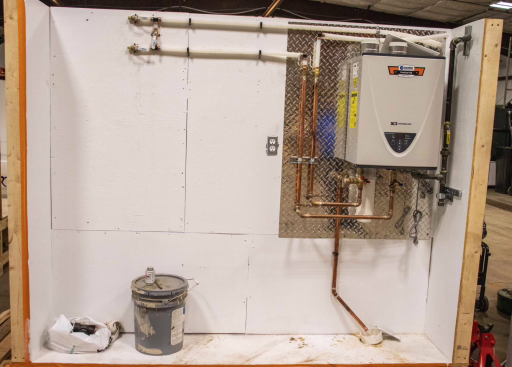 Plumbing fixtures and piping in the Clog Busters training lab
